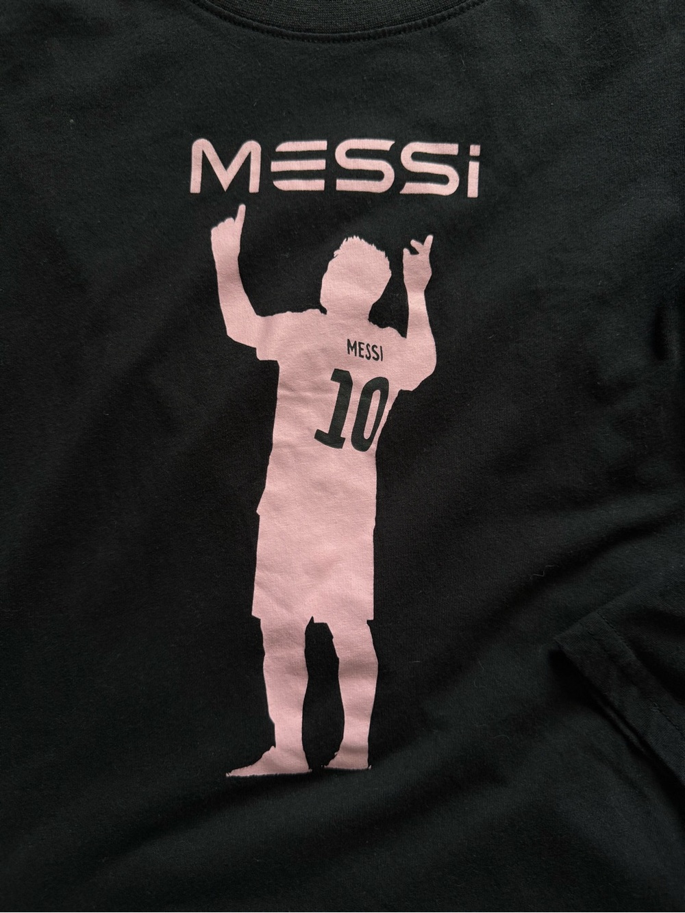 NWOT Kids Messi Long-Sleeve Graphic Tee in Black with Pink Print